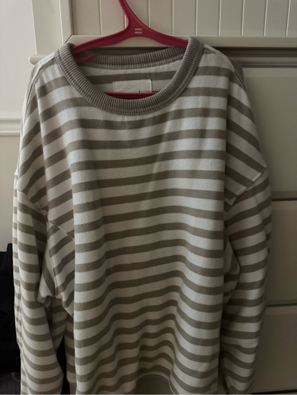 Striped Crewneck Sweater in Beige and White